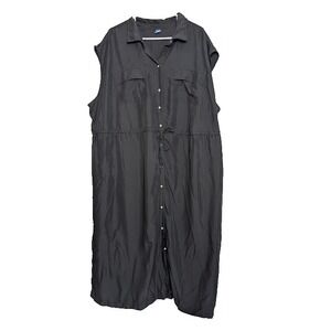 Old Navy Black Maxi Dress Womens Size 3X Empire Tie Waist Button Up Satin Grunge
